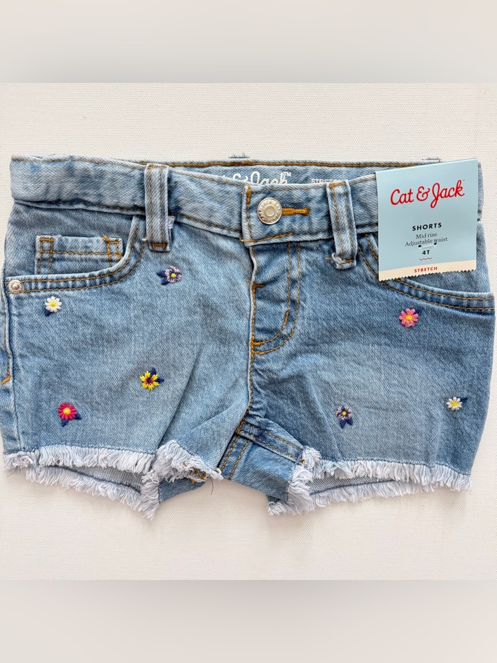 Cat & Jack Light Blue Embroidered Denim Fringe Shorts Size 4T